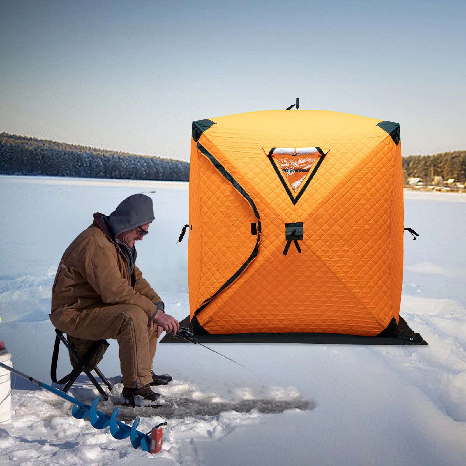 Tienda de campaña automática al aire libre para acampar en invierno, tienda de pesca en hielo portátil, uso para 2-3 personas, camuflaje/azul/rojo/naranja