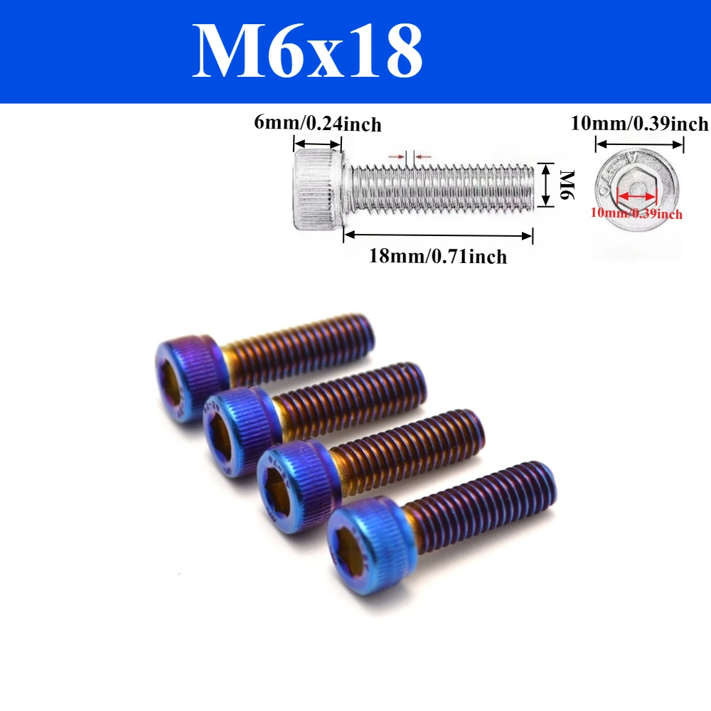 4PCS M6x16/18/20mm Bicycle Disc Brake Fixed Bolts with Washer Titanium Gold Titanium Blue Mountain Bike Brake Caliper Clamp