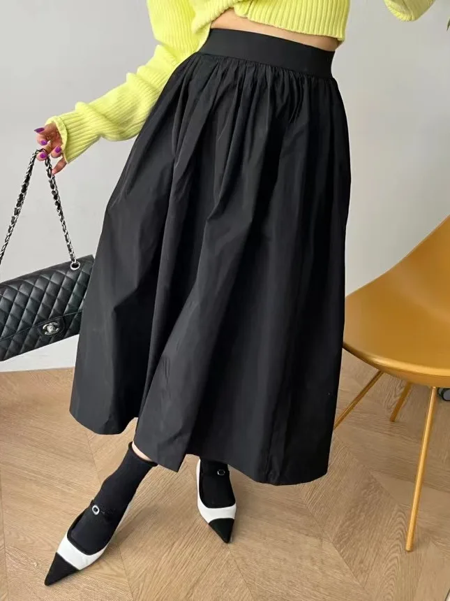 

Chic Retro Vintage High Waist Midi Skirt Women's Casual Pure Color A-Line Skirt Commute Sle Spring Anti-Aging Design Sense
