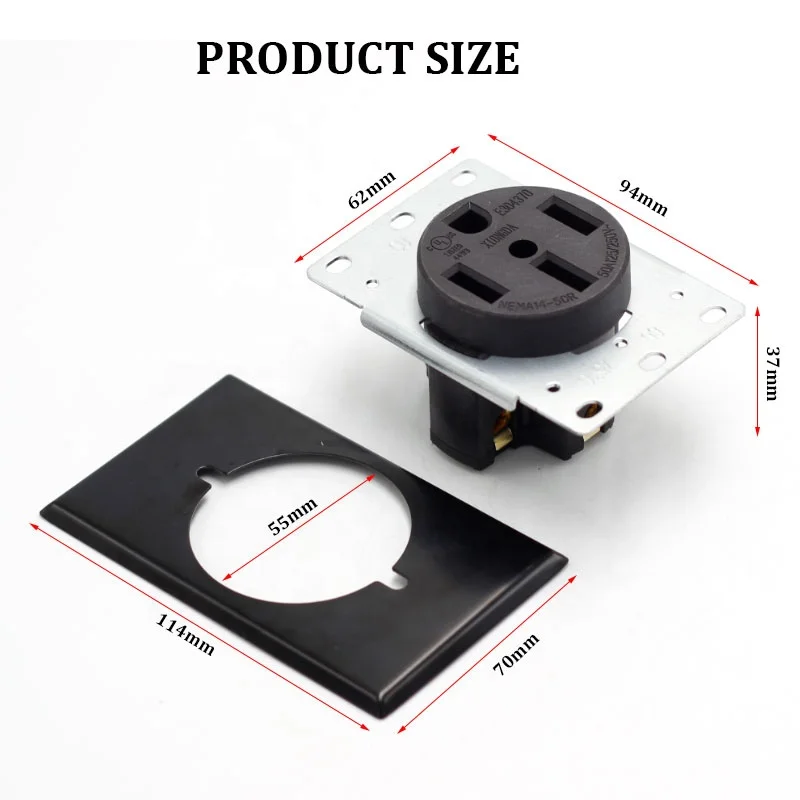 Industrial Grade 50 Amp NEMA 14-50R Wall Socket 125/250V Flush Mounting 3P 4W Power Outlet Charging Pile US 125/250V Flush - view 3