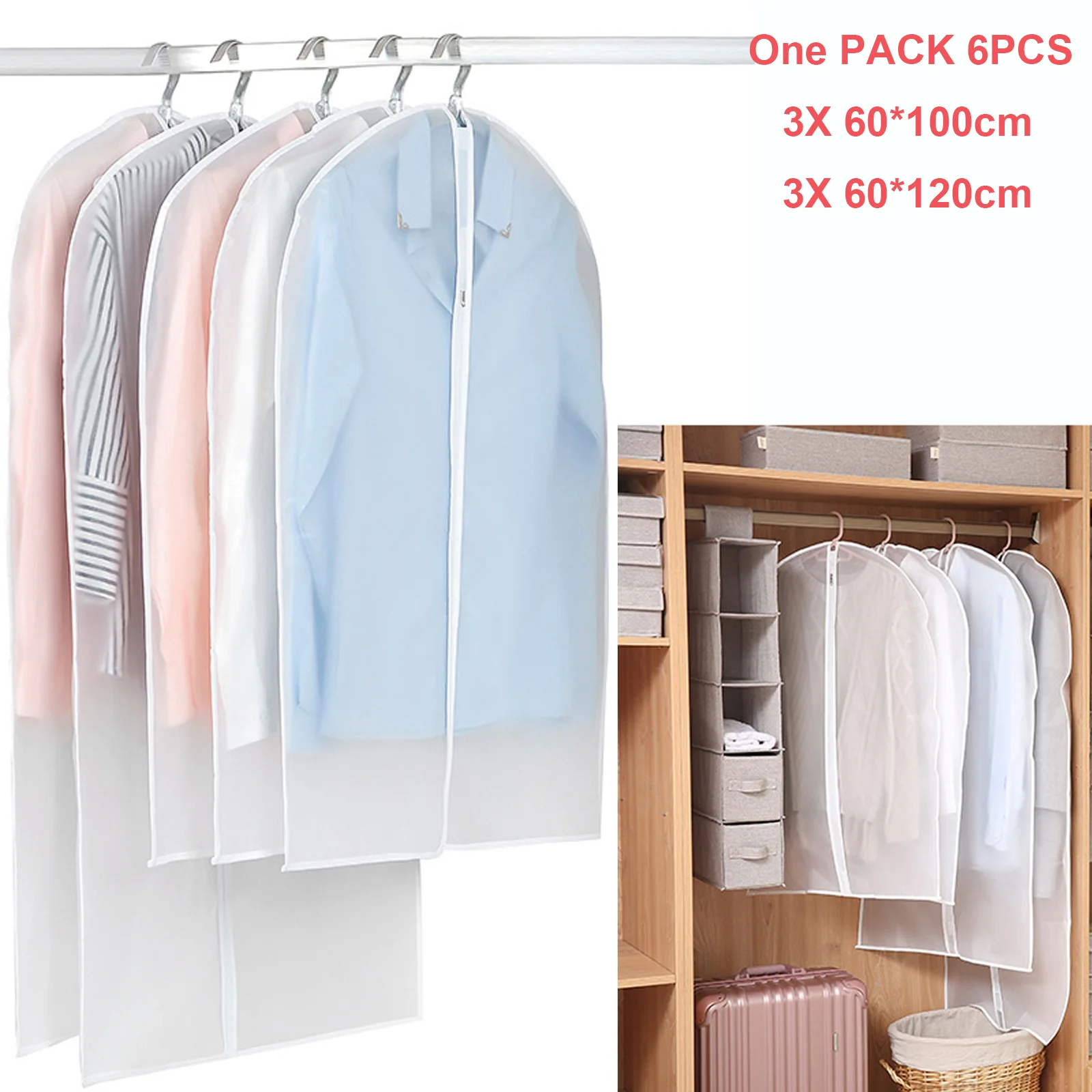 

6Pcs Frosted Suit Garment Cover Bag Protector with Zipper Suit Travel Bag Garment Closet Organize Clothes Storage Bag Clothes Co