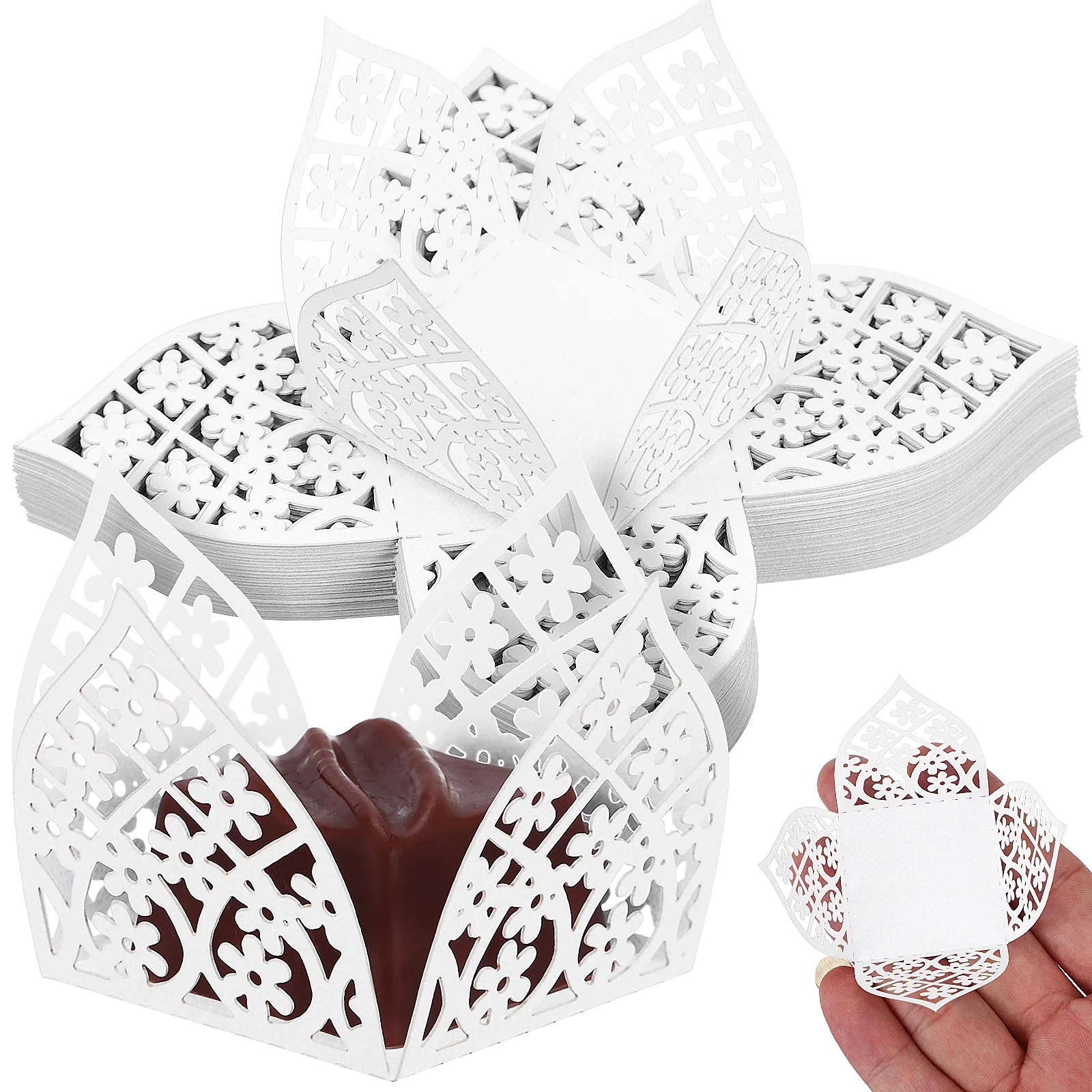 

50 Pcs Candy Box Hollow Design White Mini Cups for Wedding Birthday Party Supplies Chocolate Packaging Treats Box