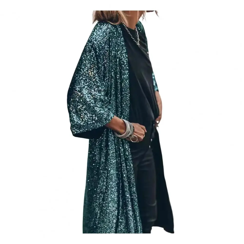 Brilhando Sequins Cardigan Jacket, Casacos Soltos Clássicos, Vestido Skin-touch, Sem Botões, Capa Windproof Superior, Casacos