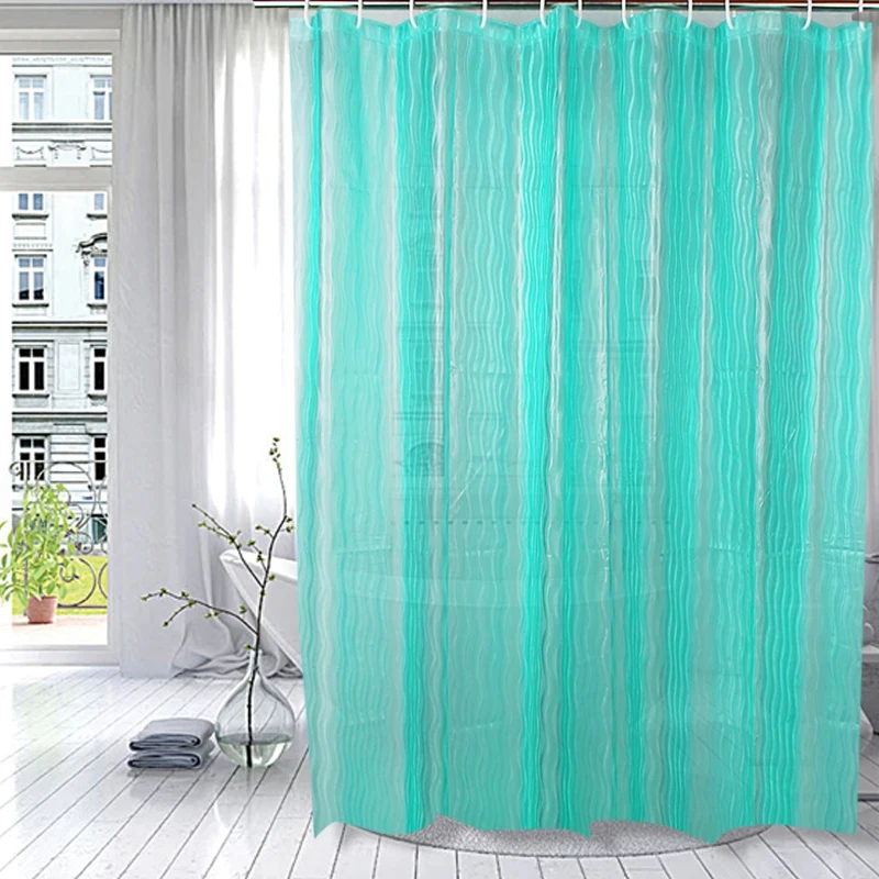custom.Mint Green Wavy Striped PEVA Waterproof Shower Curtain - 70x82 Inches Customizable Size & Design