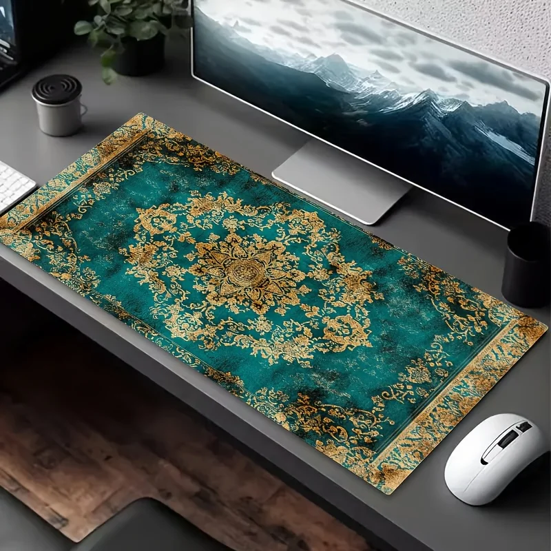 Baroque Teal Gold Desk Mat Extra Large Non-Slip Rubber Mouse Pad for Gaming Office