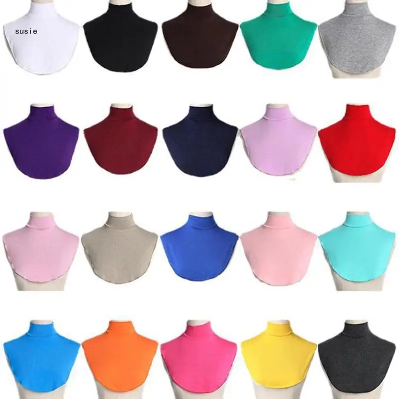 X7YA Womens Muslim Modal Turtleneck Fake Collar Islamic Hijab Extensions Solid Color Mock Neck Cover Half Top Dickey