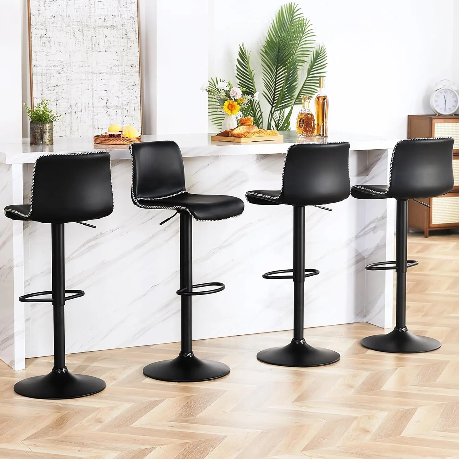 

HeuGah Swivel Bar Stools Set of 4, Counter Height Bar Stools with Back, Adjustable Bar Stools 24" to 32", Black Faux Leather