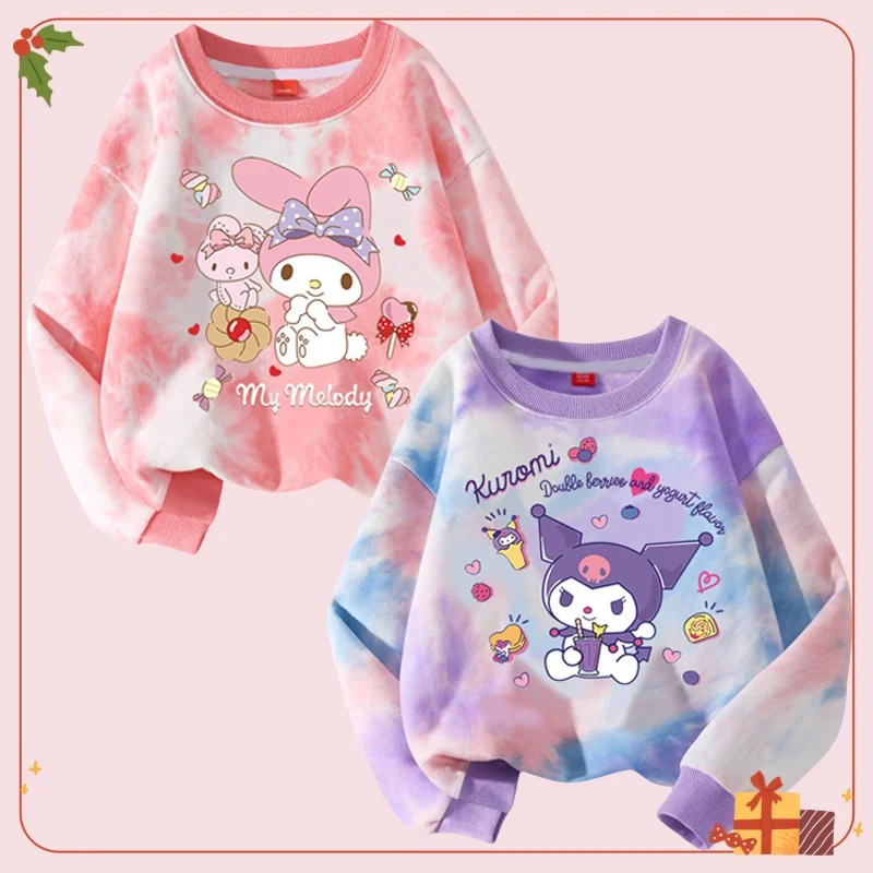 Sanrios Spring Autumn Childrens Anime Kawaii My Melody Sweater Casual Versatile Trendy Girl Tie Dyed Cute Cartoon Kuromi Top