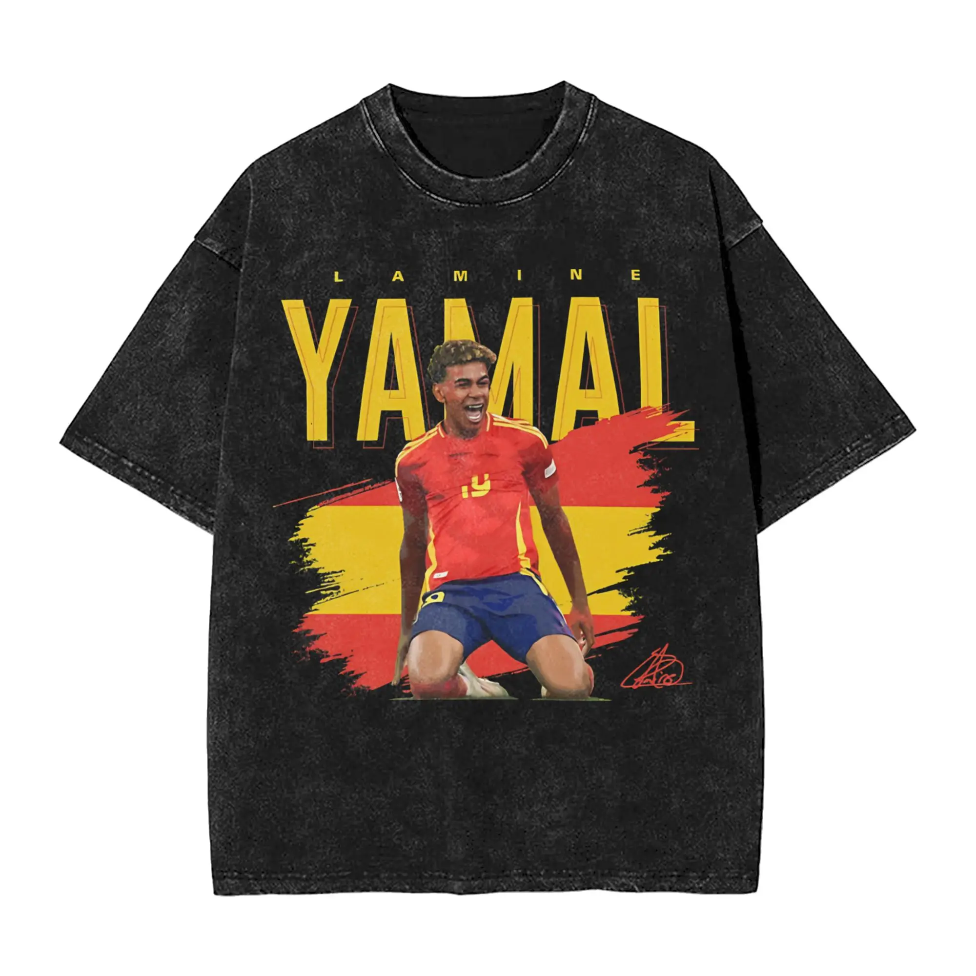 Washed T Shirt Lamine Y-Yamal Hip Hop T-Shirts Oversize Football Soccer Streetwear 100% Cotton Printed Tops Tees for Men Women