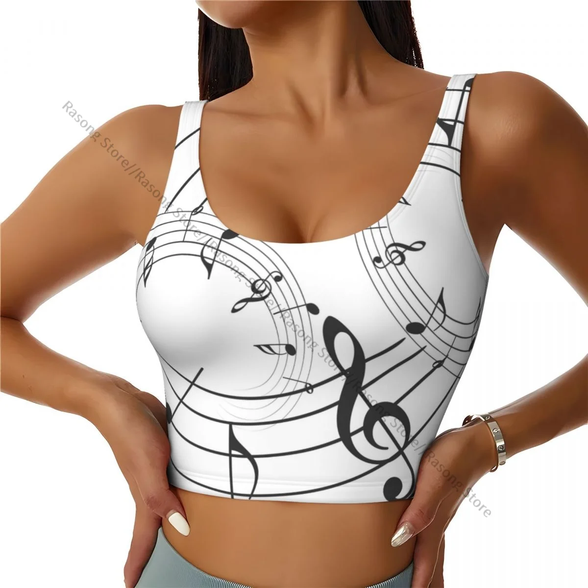 Women Sexy Sports Vest Music Notes Print Female Streetwear Sport Lingerie Tee Crop Top