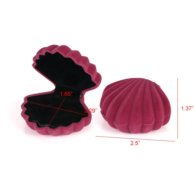 Scallop Shell Shape Velvet Jewelry Box Wedding Ring Box Organizer Storage Packaging Case Necklace Holder Earring Gift Box