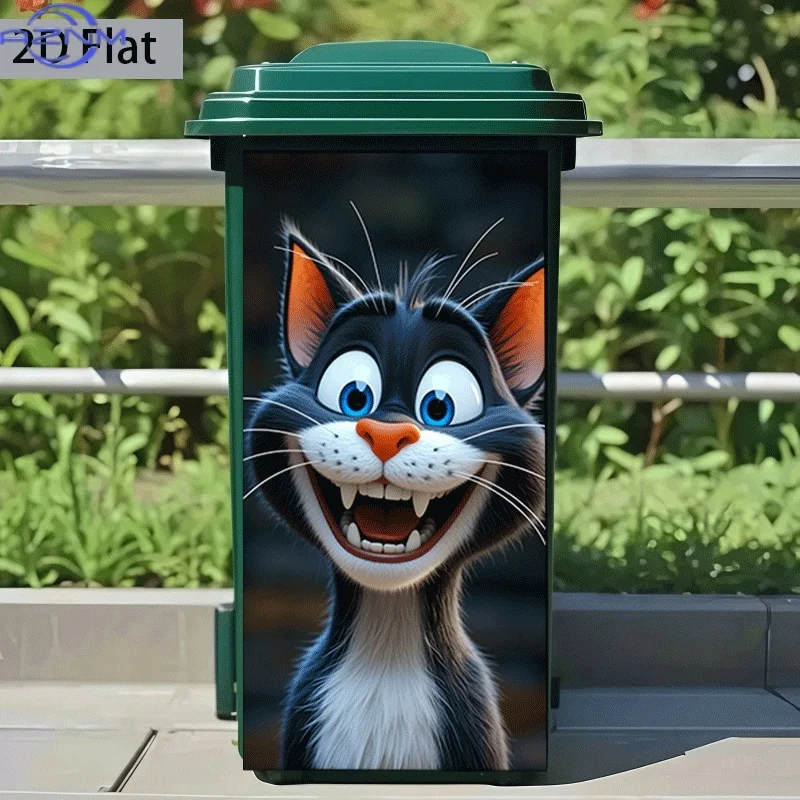 2D Flat Printing 1pc Trash Can Sticker ×cm Grinning Cat Animal Theme Design Self-Adhesive Wall Decal Wallpaper Suitable for Tr