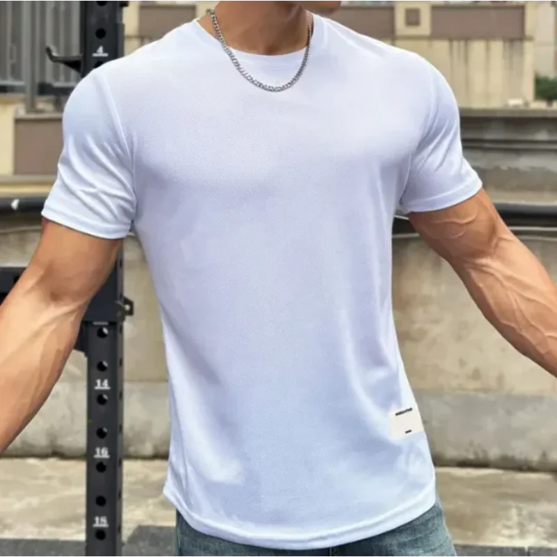 2024 new Men Summer Short Sleeve Fitness T Shirt Running Sport Gym Muscle T Shirt Workout Casual High Quality Tops Clothing