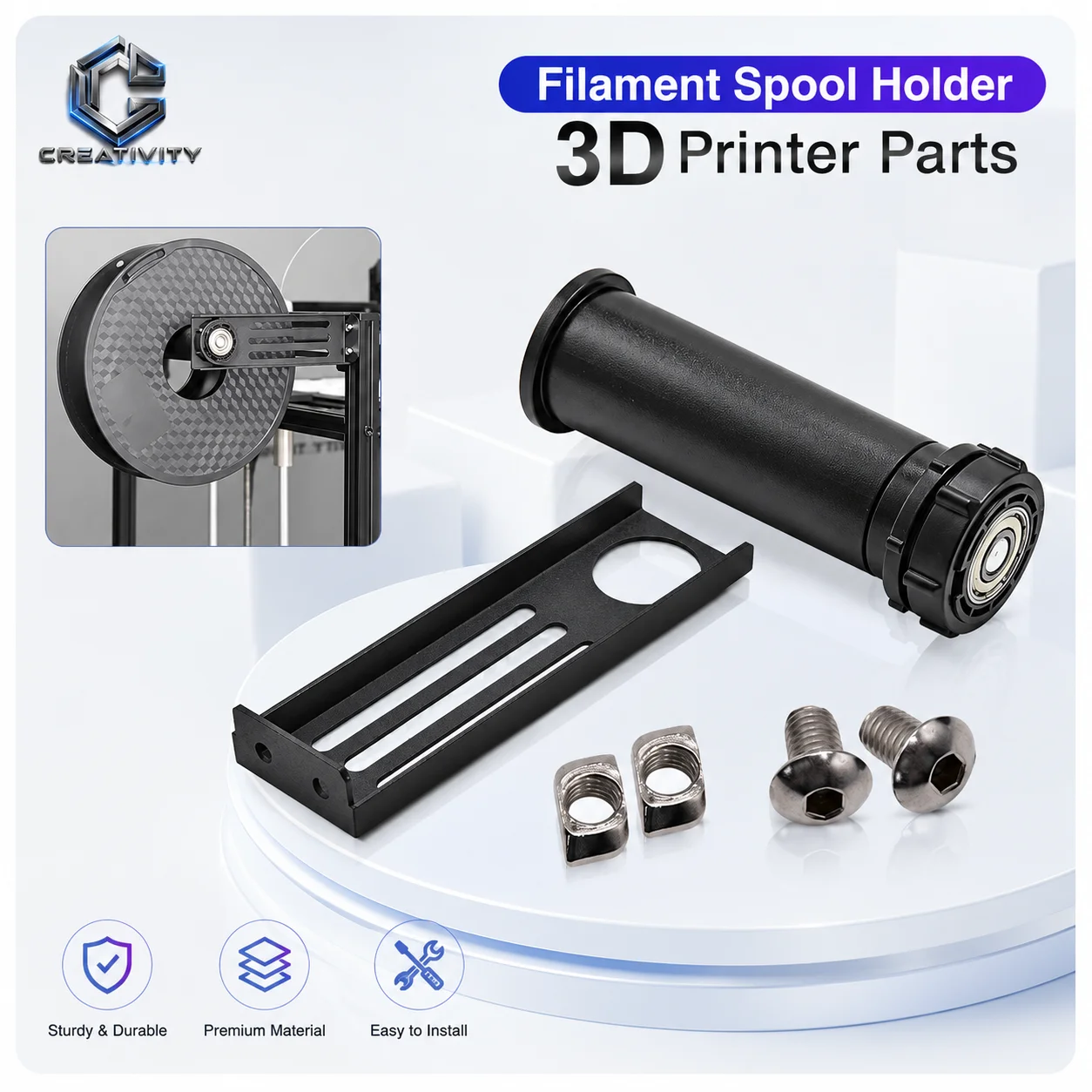 Kreativität 3D-Druck-Spulenhalter, 608ZZ-Lagermaterial, drehbar, für Ender-3 CR-10/6 V3 SE/V3 KE, K1/K1C 3D-Drucker-Filament - Bracket