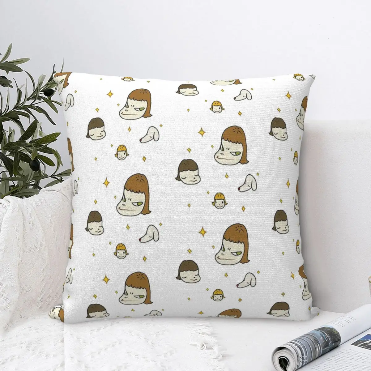 Head Nara And Dog Polyester Cushion Cover Yoshitomo Nara Bedroom Office Decorative Washable Coussincase