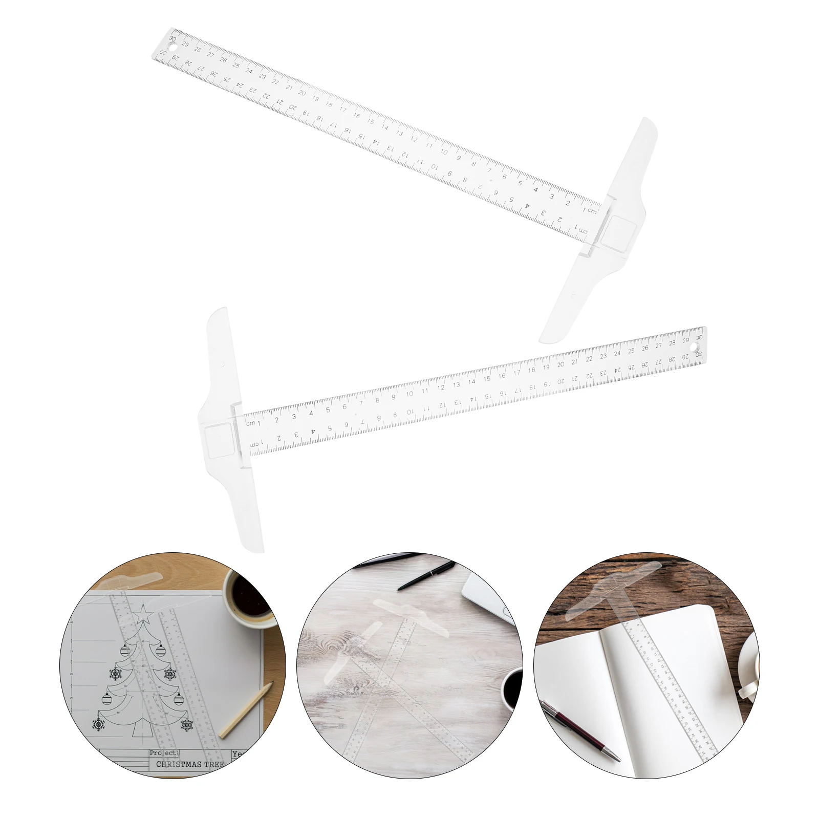 2pcs T Shaped Ruler Clear Plastic Measuring Tool For Drafting Drawing Design Architecture Engineering Student Art Ruler