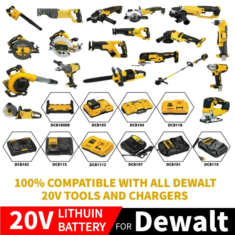 Batterie de rechange au lithium d\'origine pour Dewalt, DCB200, 20V, 12,0 Ah, 18V, DCB184, DCB200, DCB182, DCB180, DCB33, DCB182, DCB201, DCB206