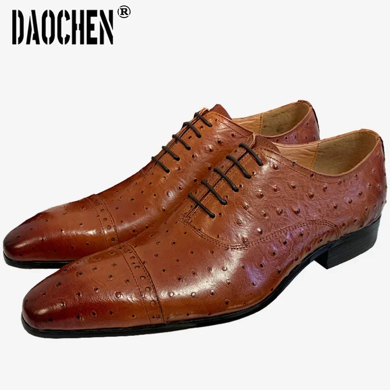 Italian Men Real Leather Shoes Lace Up Black Brown Pointed Toe Casual Dress Man Shoe Office Wedding Oxford Shoes For Men