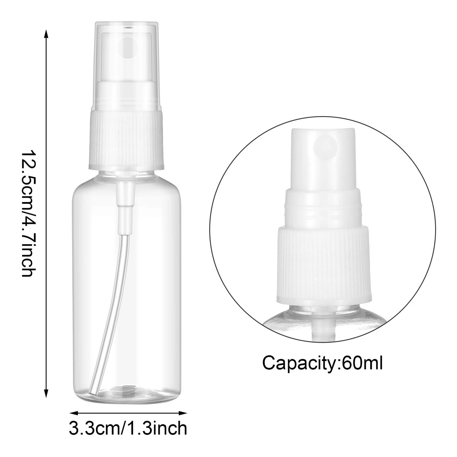 50PCS 60 Ml Transparent Plastic Perfume Atomizer Small MIni Empty Spray Refillable Bottle