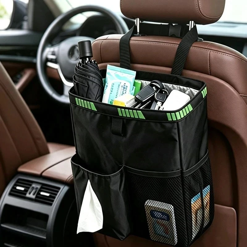 Car Backseat Storage Organizer Waterproof with Insulated Cooler Compartment Mesh Pocket for Drink Snack Holder