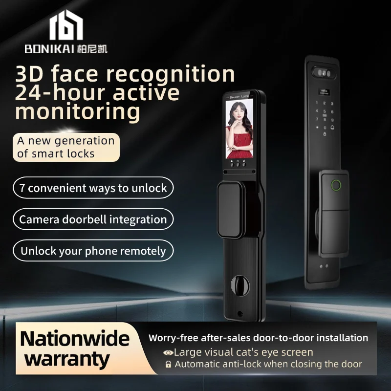 July008 Tuya 3D Face Fingerprint Recognition Smart Door Lock Waterproof Israel Home Intercom Wood Compatibility WiFi App Connect