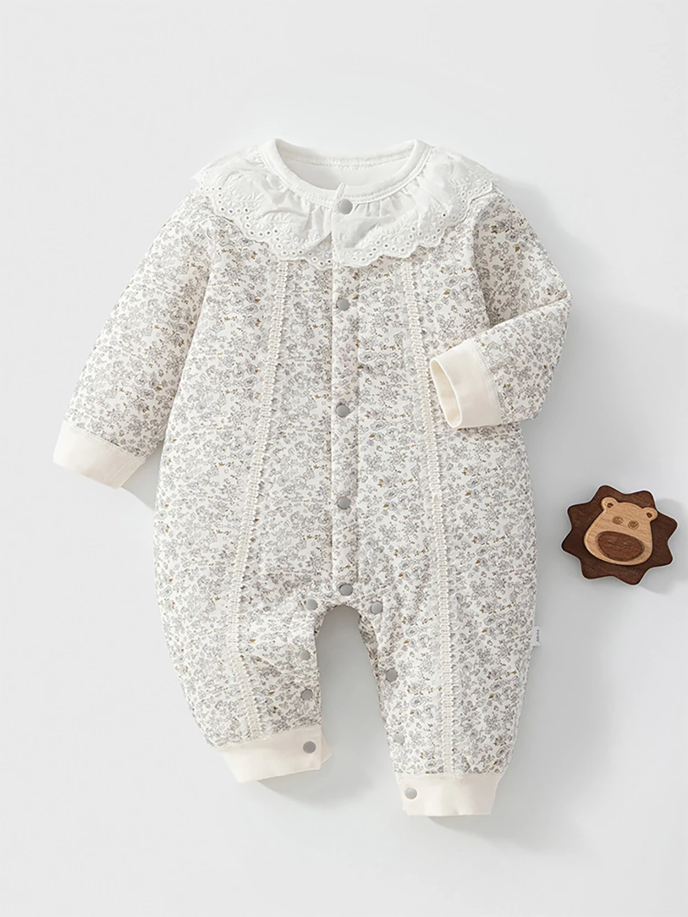 MILANCEL Newborn Baby Romper 0-24M Toddler Jumpsuit Sweet Floral Baby Clothes Winter Fleece Padded Sleepwear for Newborns