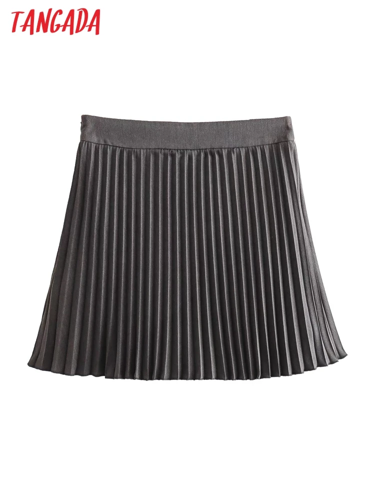 Tangada 2024 Women Pleated Shorts Skirts Zipper High Waist Mini Shorts 10H31