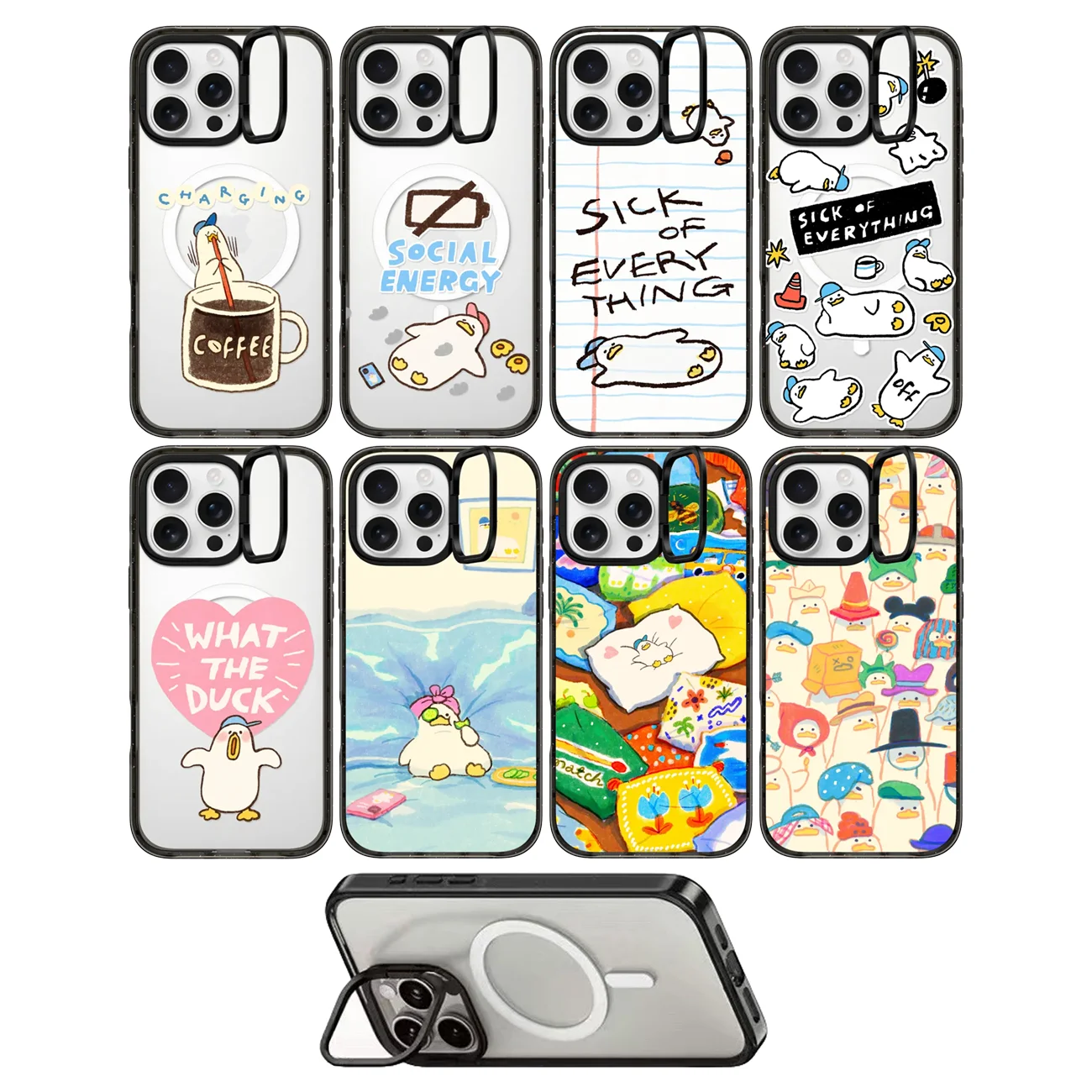 

Lying Flat Duck Camera Ring Stand Acrylic Magnetic Cover for IPhone 14 15 16 17 Pro Max Case for IPhone 17Pro