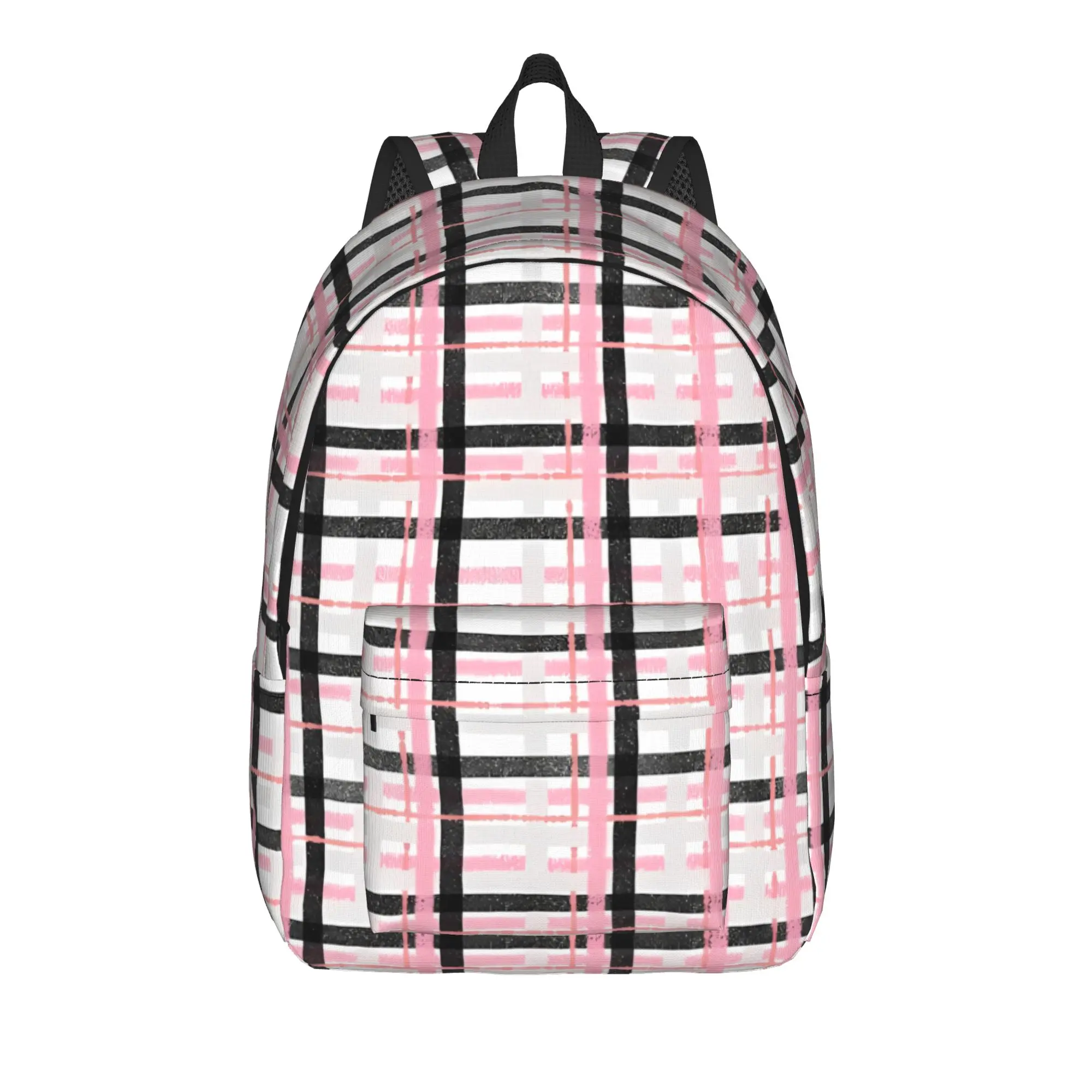 Back to school season Classic Textured Pink Black And Gray Plaid Storage Bag Back To School Men Women Adult Daypack Backpack
