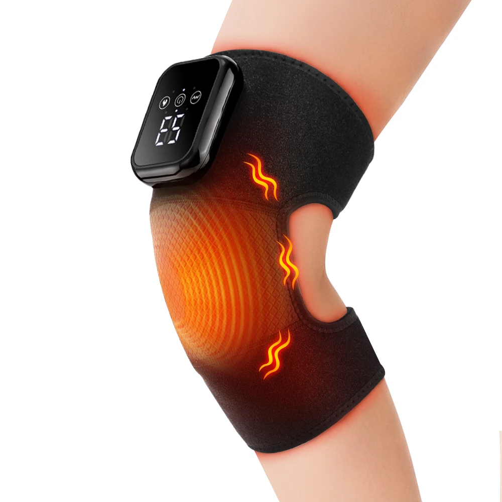 

Electric Heated Knee Brace 3 Heating Levels 3 Modes Vibration Cordless Knee Massager Adjustable Extended Fastener Strap