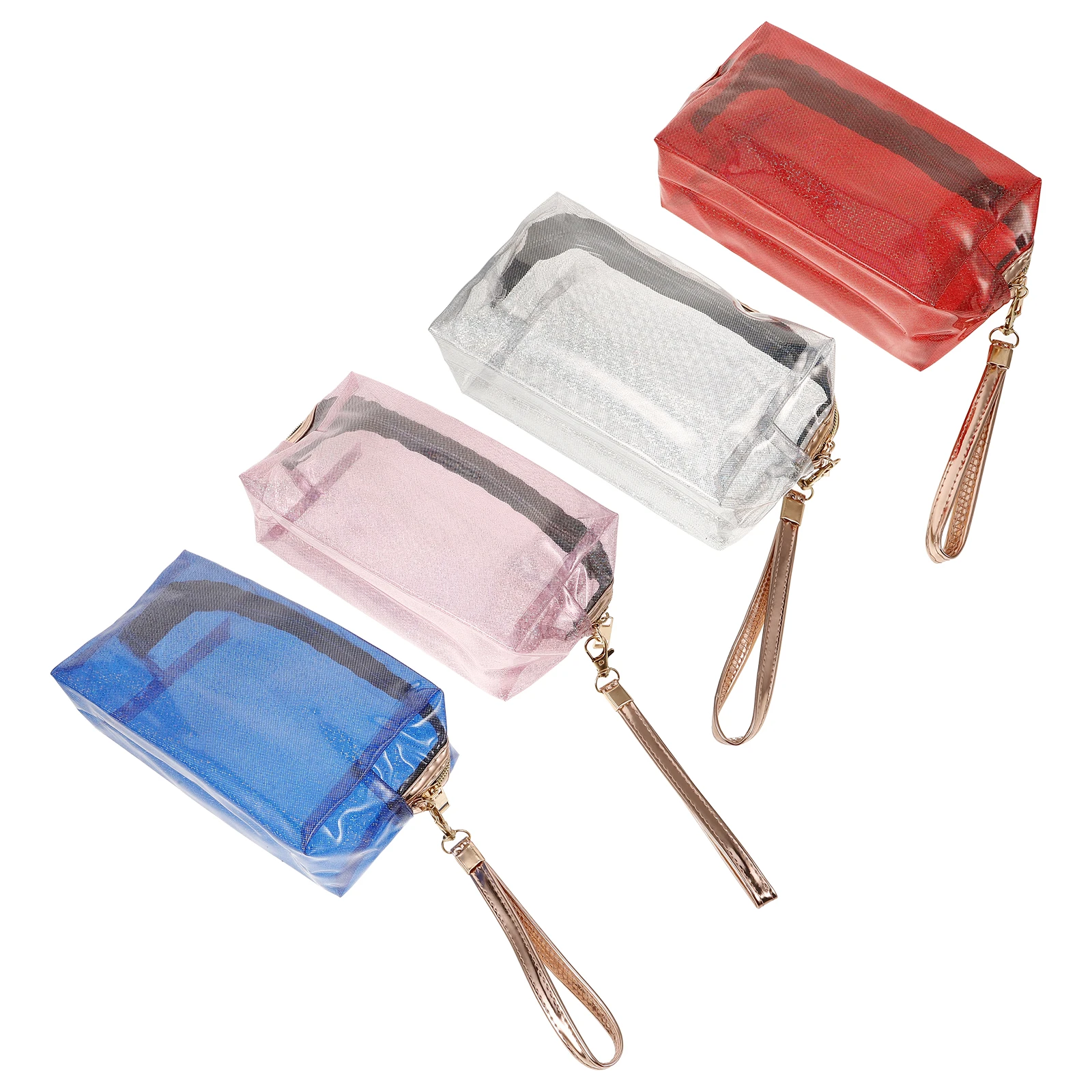 

4 Pcs Transparent Bag PVC Makeup ganizer Iridescent Travel Toiletry Hologram Pouch Fashion Large Space Metal Zipper