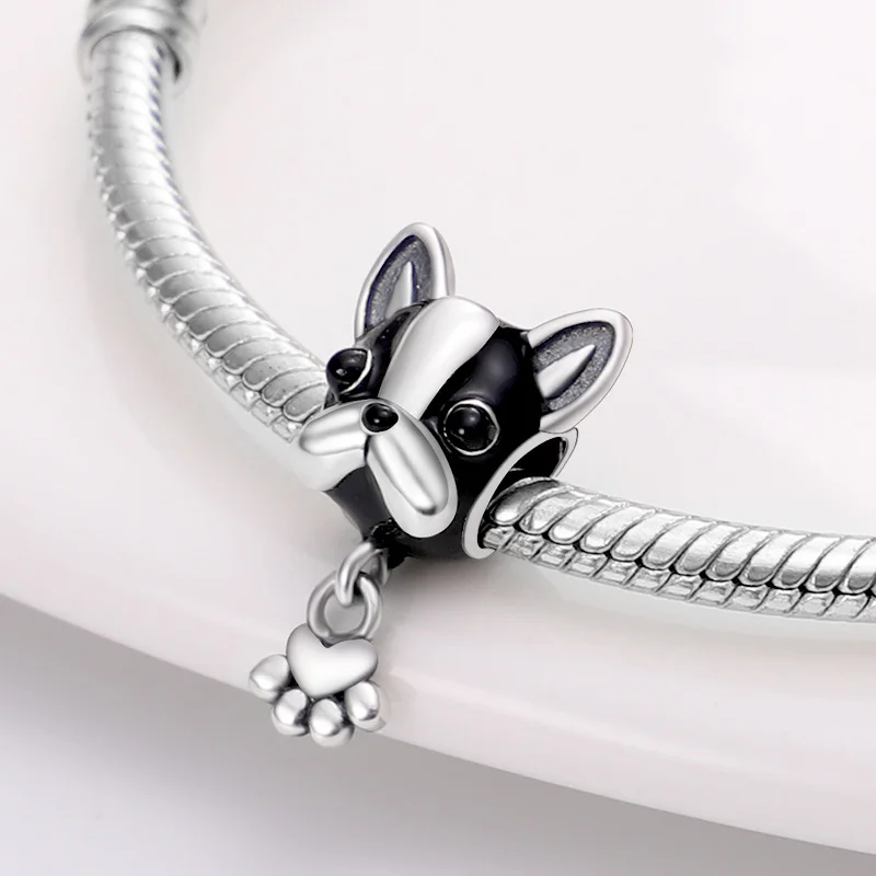 Original 925 sterling silver Dog paw string decoration Charms Pendant  Fit DIY bracelet necklace Gift for Her，Colgante Plata