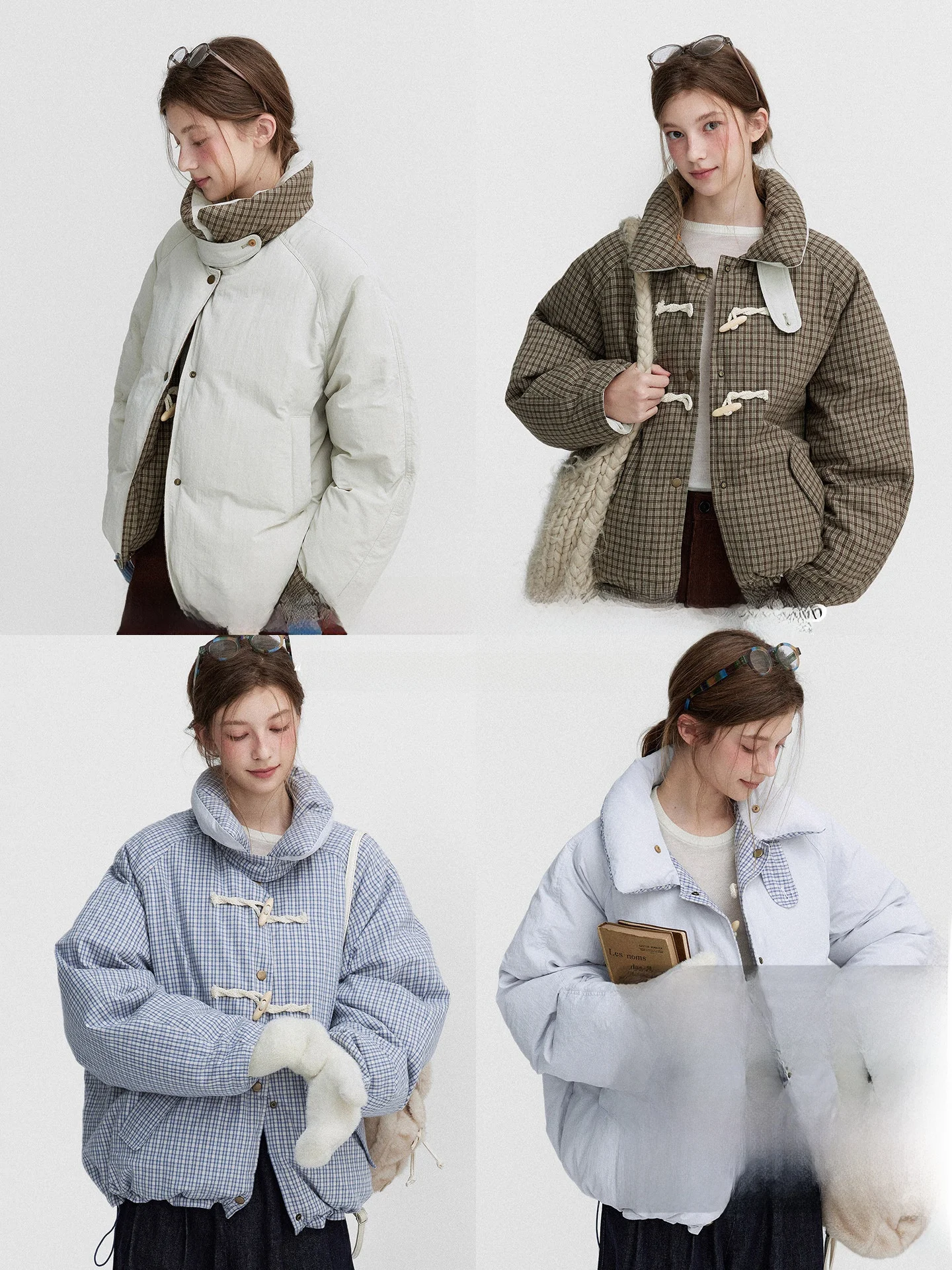 

Double-Sided Wear Plaid Iceland Sea Salt Retro Bubble down Jaet Women's Long Sve Regular Fit Commute Sle Nylon Fabric