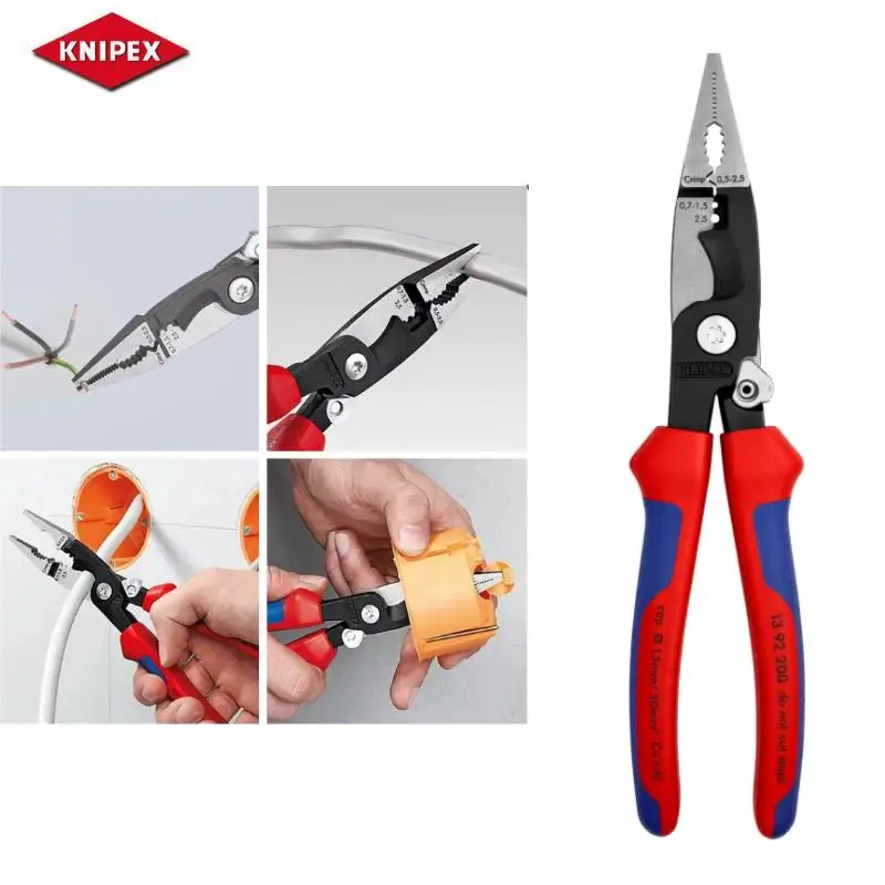 KNIPEX 13 92 200 pliers for electrical installations, multifunctional point pliers with soft grip and spring loaded opening