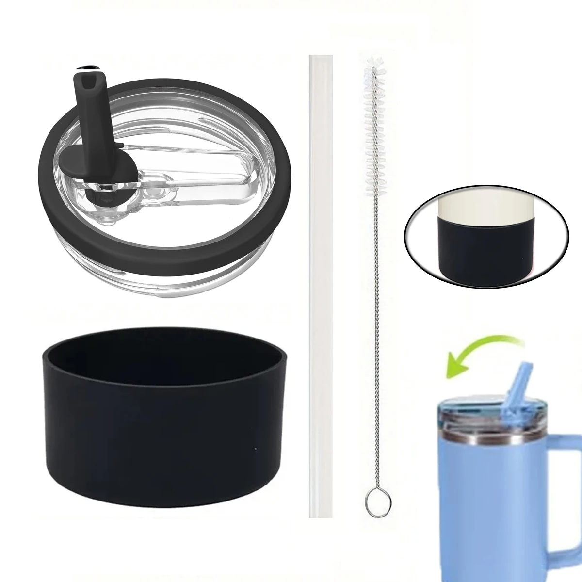 

1 комплект откидной соломенной крышки на 40 унций для герметичного стакана для чашки Стэнли, оснащенная щетками, соломинками и защитной крышкой для нижней части чашки