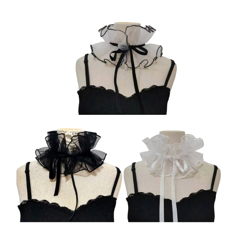 Ruff Collar Ruffled Sheer Collar Organza Lapel Collar for Play Dropship