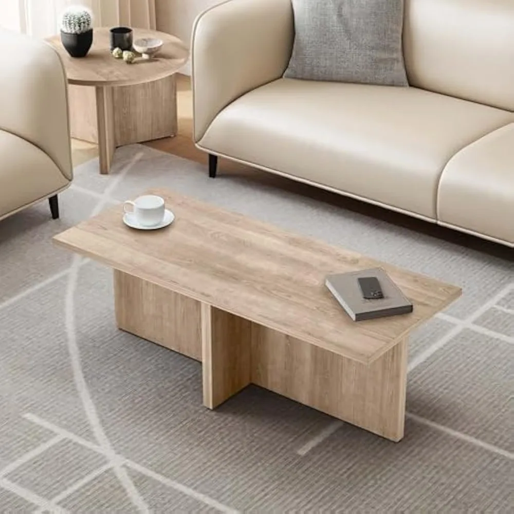 Mesa de centro moderna de 47 polegadas - Mesa central retangular minimalista escandinava para sala de estar