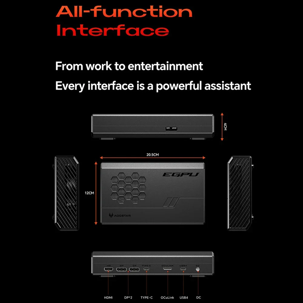 AOOSTAR EGPU Graphics Docking Station RX 7600XT OCulink USB4 CNC Aluminum PCIE4.0 Extended Multi-interface HUB Laptop Expander