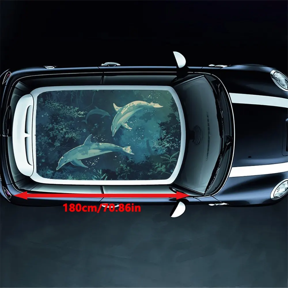 Free Roaming Dolphin Seaweed Car Roof Sticker Wrap Racing SUV Auto Accessories Packaging PVC Car Hood Graphic Decal Decoration