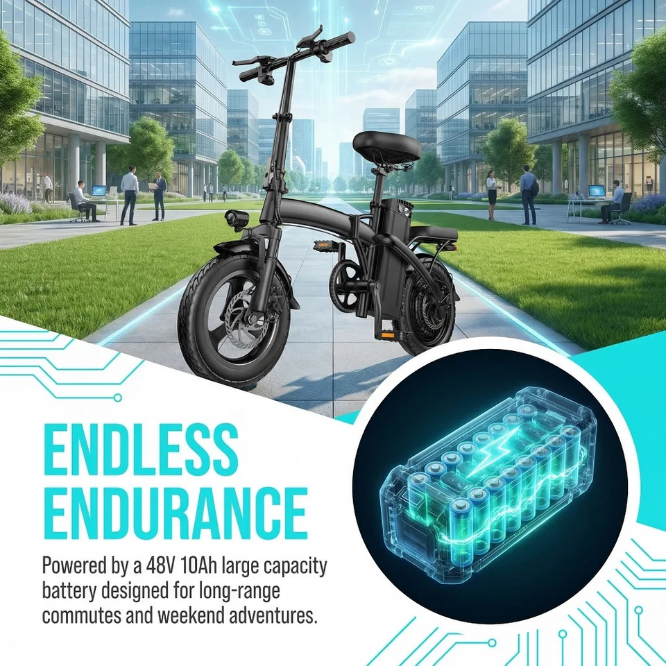Portable Foldable Adult Electric Bicycle 400W Motor 48V10Ah Battery 3‑Step Quick Fold Dual Disc Brake Anti‑Puncture Vacuum Tire Urban Commuter E‑Bike image 6