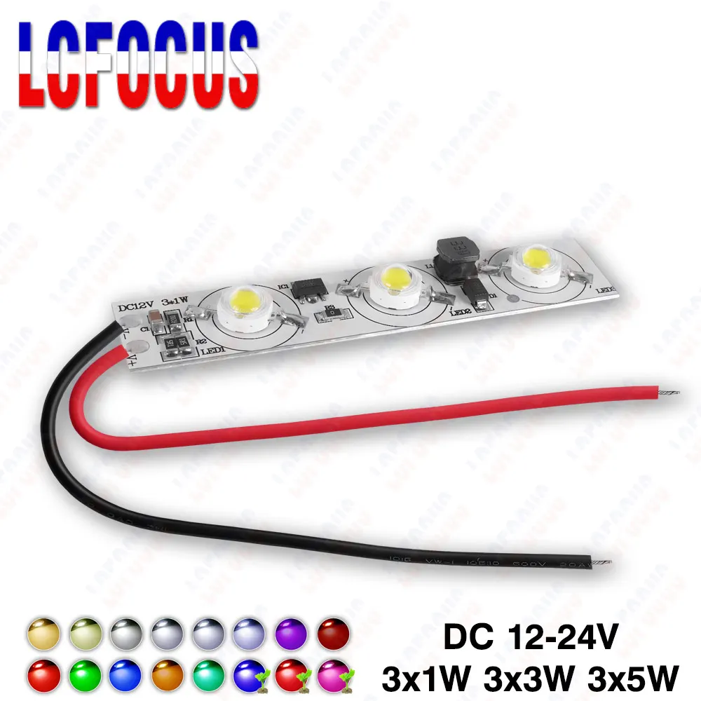 1pc DC 12V 24V Driverless 3x1W 3x3W LED Chip Warm Cool White Red Green Blue Yellow Purple Aluminum PCB For 1W 3W 5W Light Beads