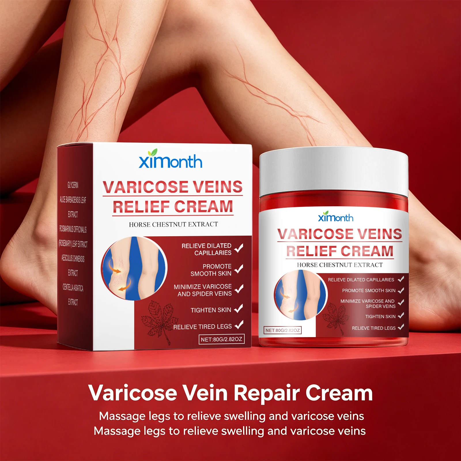Varicose Veins Relief Cream Relieve Tired Legs, Minimize Spider Veins & Capillary Dilation, Smooth Skin Body Massage Cream