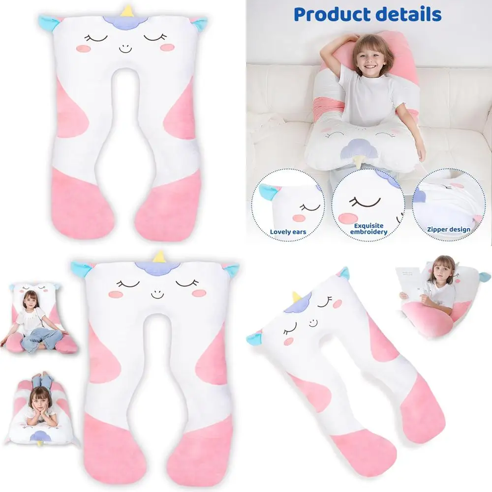 

47x23 U-Shaped Plush Unicorn Pillow for Kids, Large Soft Stuffed Animal, Sleep Aid, Washable Cover, Unisex Gift