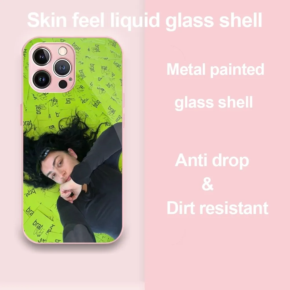 Charli XCX Brat Album  Phone Case For iPhone 11 12 13 14 Pro Max Plus Mini Metal Painted Glass Fashion Antio-Drop Shell