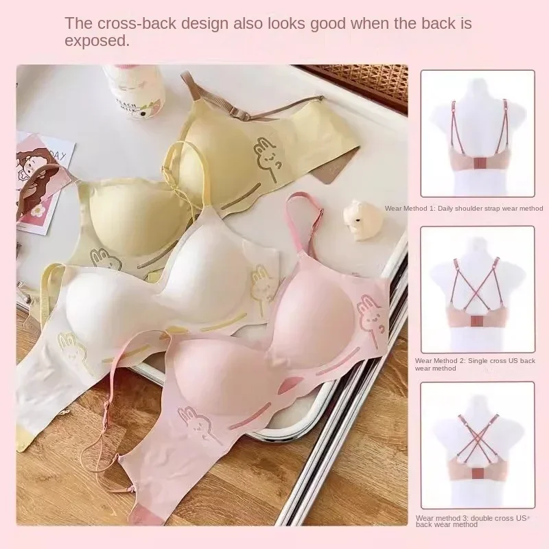 토끼 인쇄 원활한 속옷 여성 작은 가슴 수집 대형 보이지 않는 아름다움 뒤로 편안한 부드러운 지원 브래지어 여성
