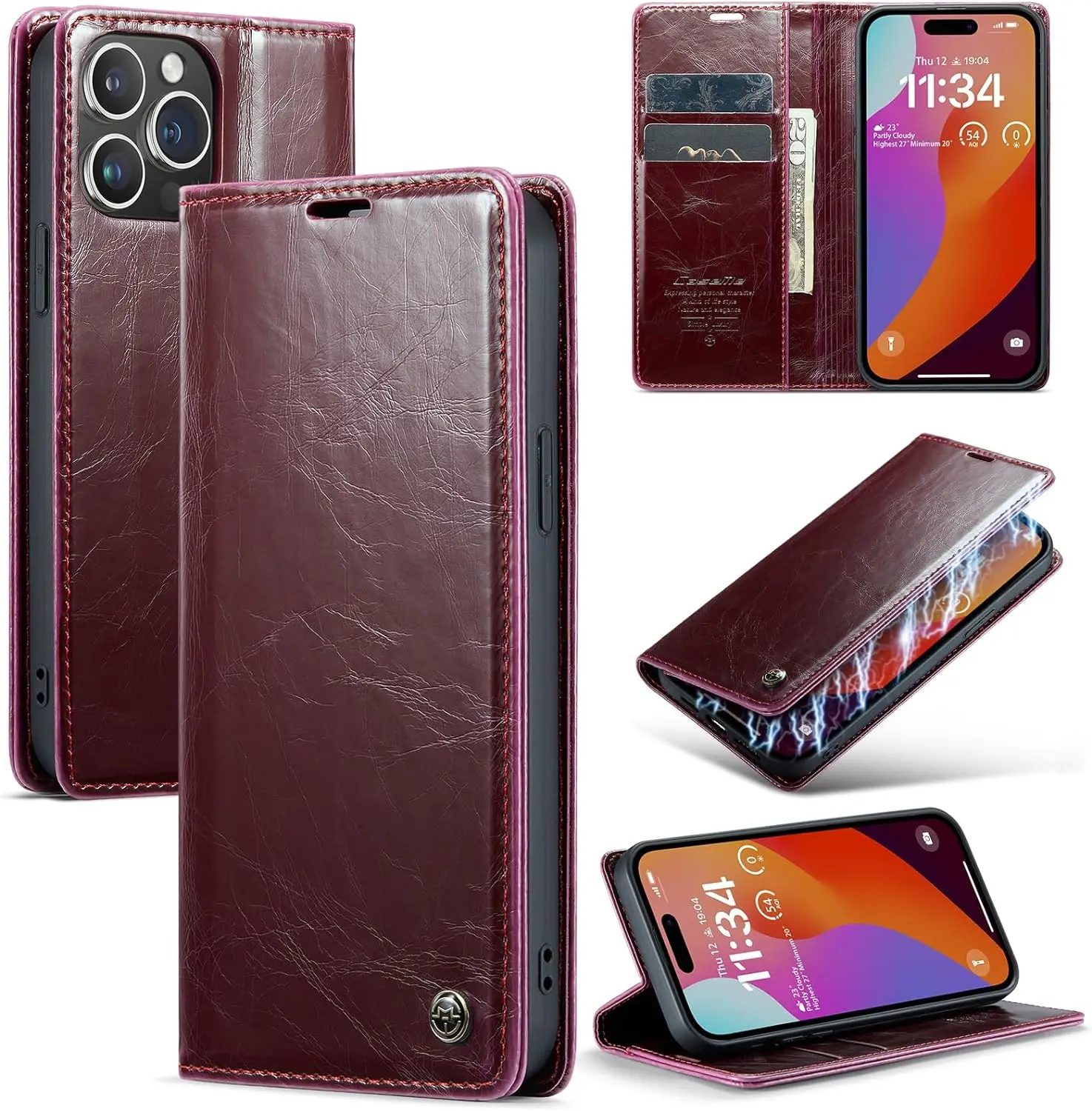 Case for iPhone 15 Series Case, Flip Folio Wallet Case with Kickstand Credit Card Slot Magnetic Closure Protective Cover