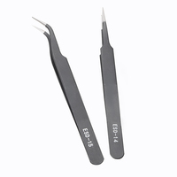 Stainless Steel ESD-14 ESD-15 Anti-static Tweezer Forceps Curved Straight Tip Precision Black