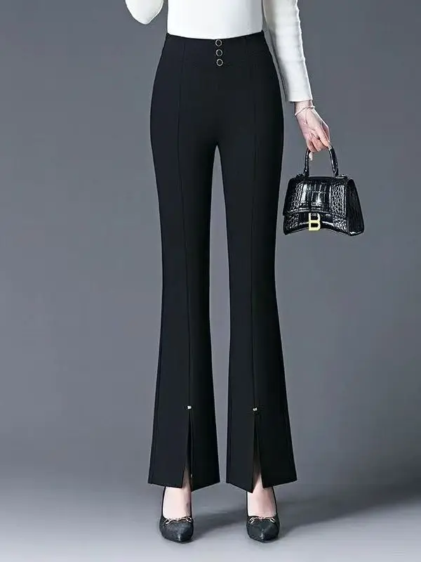 

High Waist Slimming Large Size Elastic Autumn Winter Micro Flared Pants for Women Casual Style High Waist Polyester Fiber