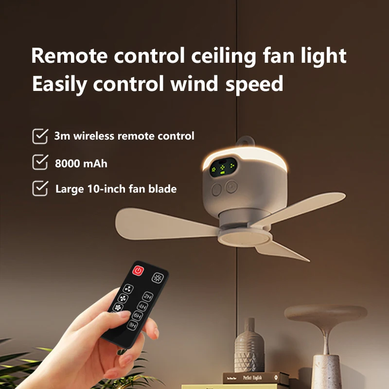 Портативный потолочный вентилятор Xiaomi 12000 мАч со светодиодной подсветкой и пультом дистанционного управления — перезаряжаемый охладитель циркуляции воздуха для уличной палатки и кемпинга