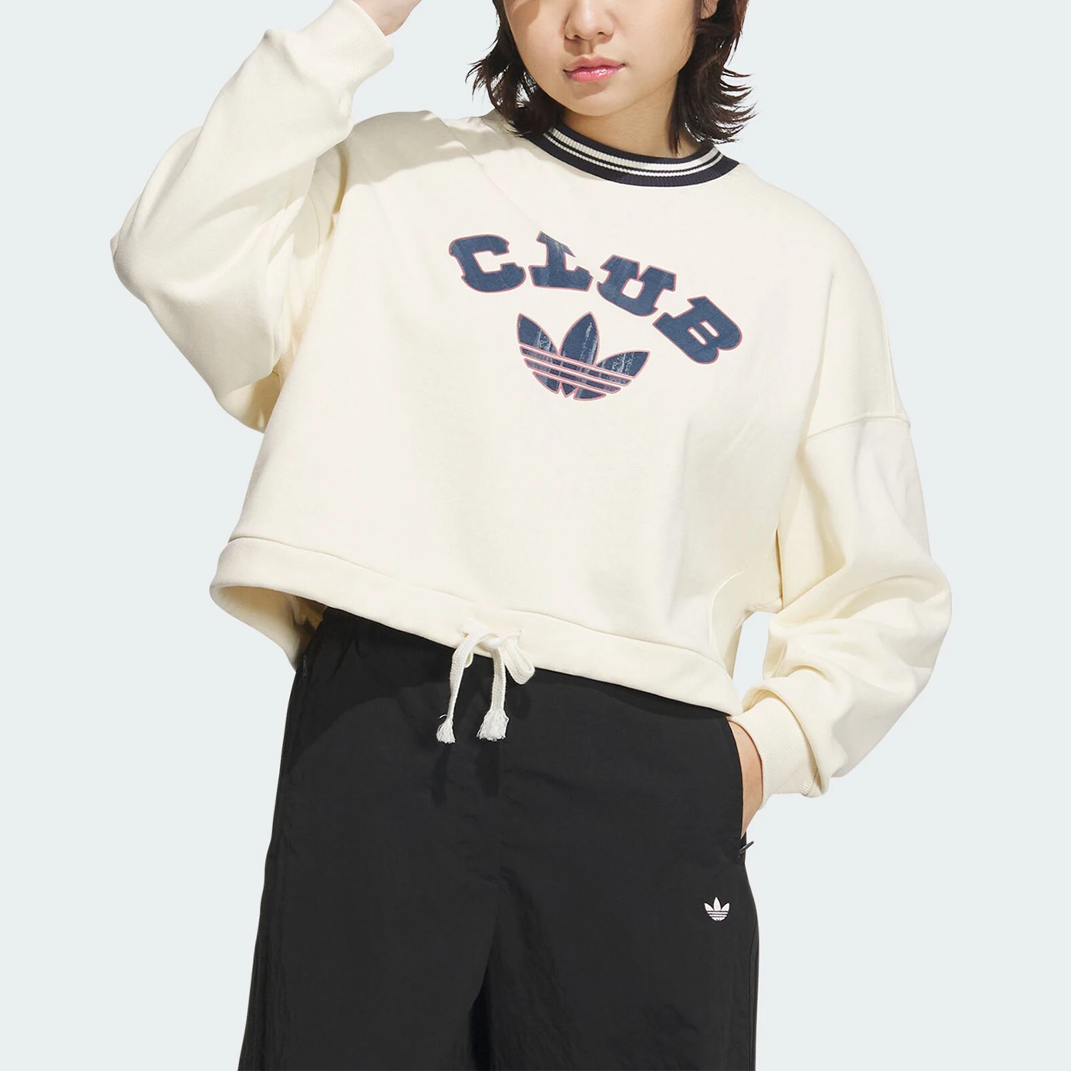 

Adidas Official Authentic Three Stripes Women's Retro Short Round Neck Sweatshirt JD6375